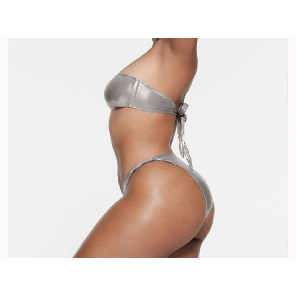 SKIMS Metallic Silver-Cream Bikini Bottom no tags